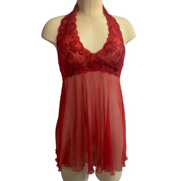 Victoria Secret red negligee. Beautiful halter nighty, lacy and sheer. Womens XS - Picture 1 of 4